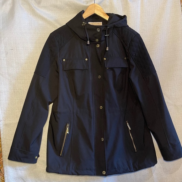 Black windbreaker jacket zip up with gold accents - Picture 2 of 16